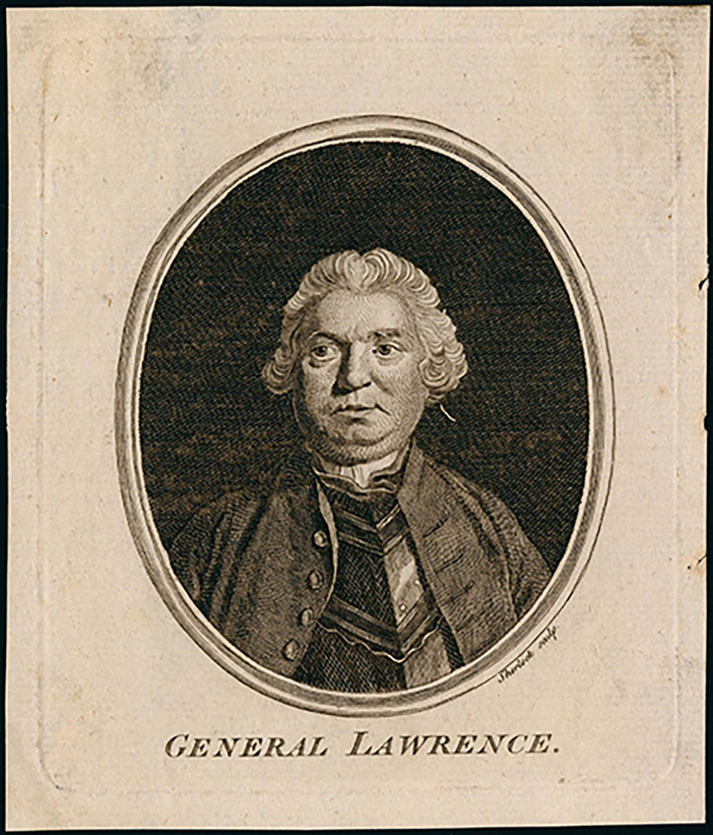 Artist rendering of General Lawrence in wig and dress of the day.