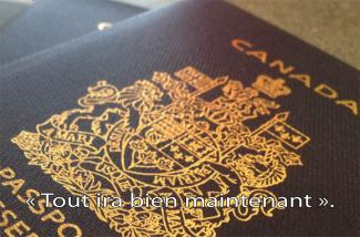 Close up of a Canadian passport front cover.